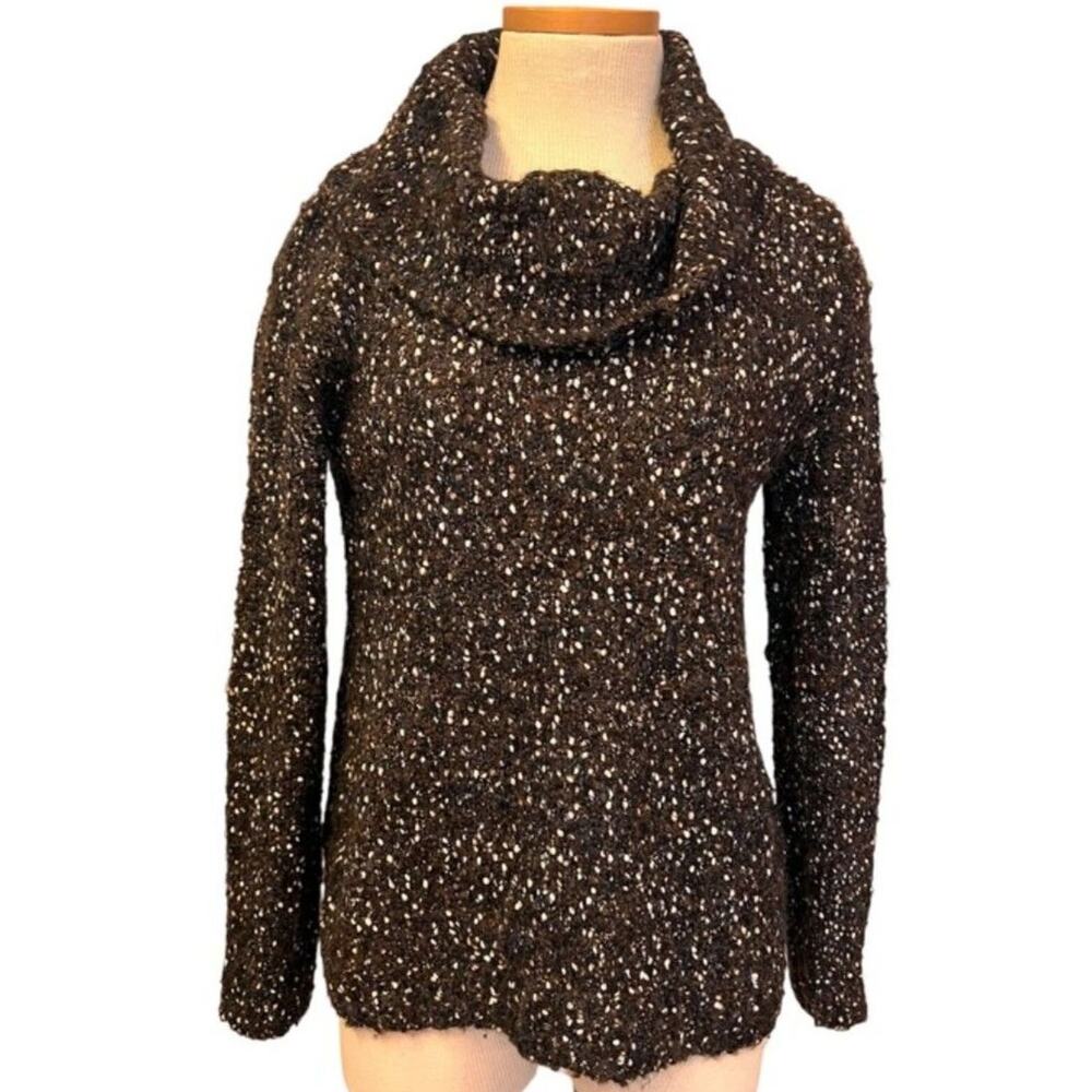Skye's the Limit Anthropologie High Roll Neck Cozy Sweater SZ M Brown Blue White